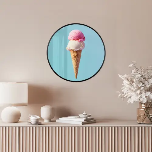 Bolletjes - Schepijs - Hoorntje - Blauw Fotolijst rond zonder passe partout klein -sfeer3