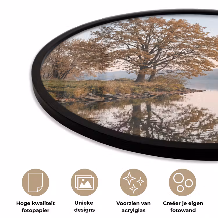 Bomen - Reflectie - Water - Zonsopgang - Serene Fotolijst rond zonder passe partout klein -closeup_NL