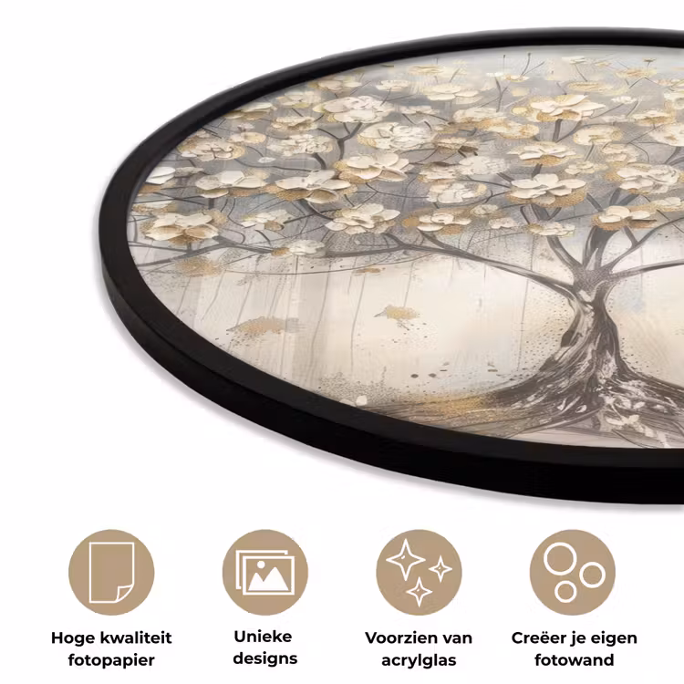 Boom - Beige - Goud - Verflook - Grijs Fotolijst rond zonder passe partout klein -closeup_NL