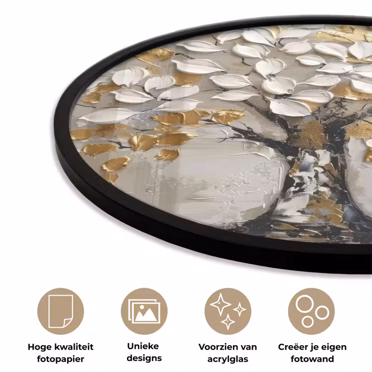 Boom - Beige - Grijs - Goud - Abstract Fotolijst rond zonder passe partout klein -closeup_NL