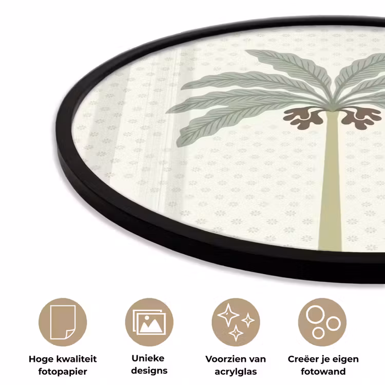 Boom - Bladeren - Groen - Decoratief - Beige Fotolijst rond zonder passe partout klein -closeup_NL
