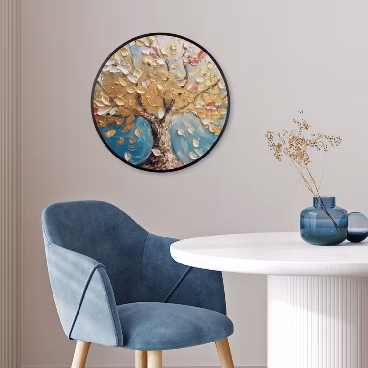 Boom - Blauw - Goud - Abstract - Modern Fotolijst rond zonder passe partout klein -sfeer2