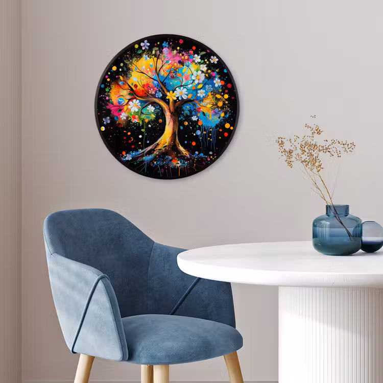 Boom - Kleurrijk - Bloemen - Zwart Fotolijst rond zonder passe partout klein -sfeer2