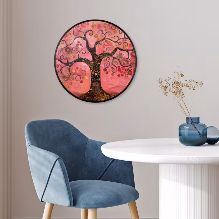 Boom - Levensboom - Roze - Goud Fotolijst rond zonder passe partout klein -sfeer2