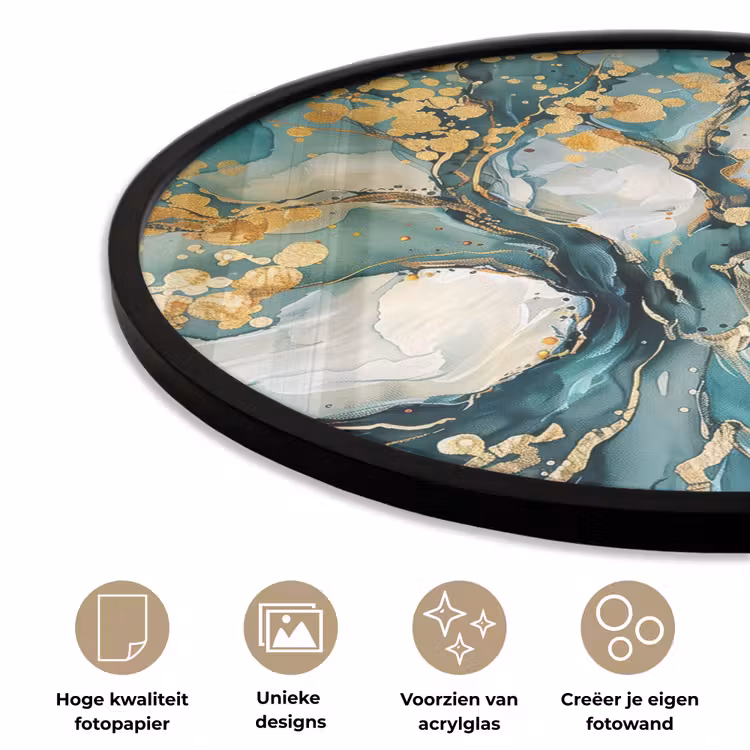 Boom - Modern - Verflook - Turquoise - Goud Fotolijst rond zonder passe partout klein -closeup_NL