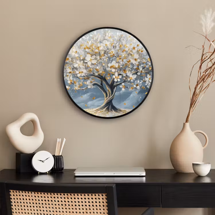 Boom - Winter - Levensboom - Modern - Goud Fotolijst rond zonder passe partout klein -sfeer1