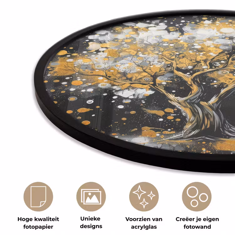 Boom - Zwart - Goud - Wit - Modern Fotolijst rond zonder passe partout klein -closeup_NL