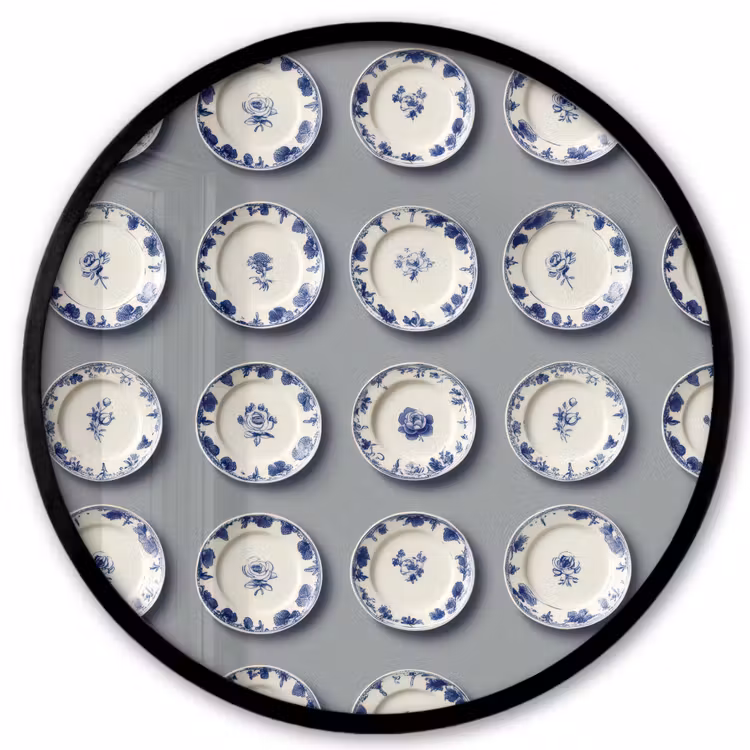 Borden - Bloemen - Blauw - Wit Fotolijst rond zonder passe partout klein 856 -3d