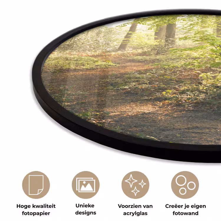 Bos - Bomen - Pad - Zon - Planten - Bladeren - Natuur Fotolijst rond zonder passe partout klein -closeup_NL