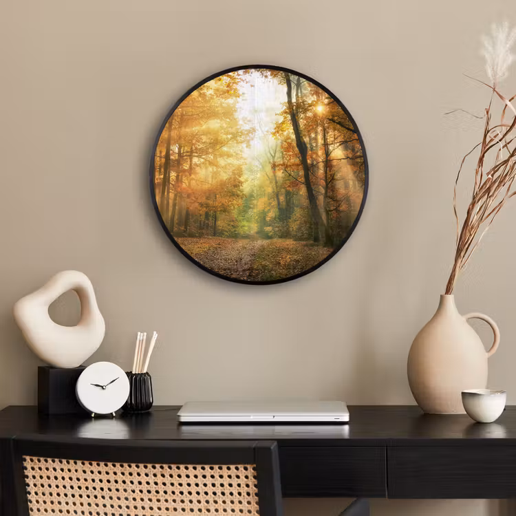 Bos - Herfst - Zon - Landschap - Natuur - Bomen - Bladeren Fotolijst rond zonder passe partout klein -sfeer1
