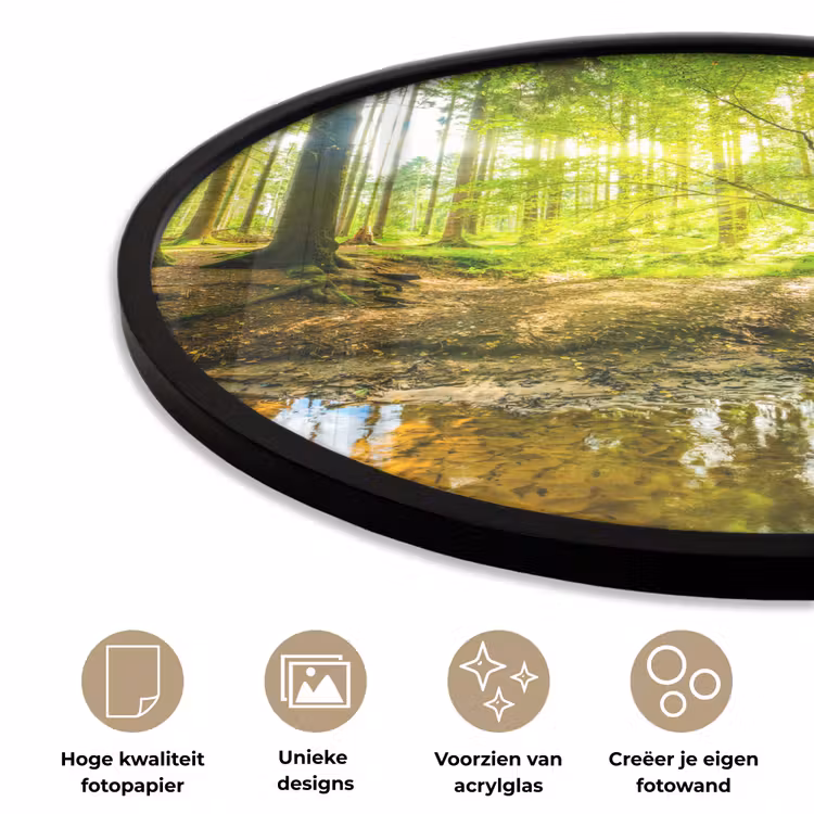 Bos - Landschap - Water - Bomen - Zon - Groen - Natuur Fotolijst rond zonder passe partout klein -closeup_NL