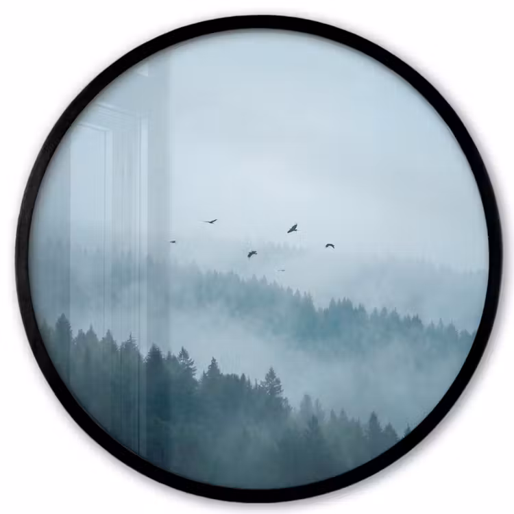Bos - Mist - Vogels - Natuur - Groen Fotolijst rond zonder passe partout klein -3d