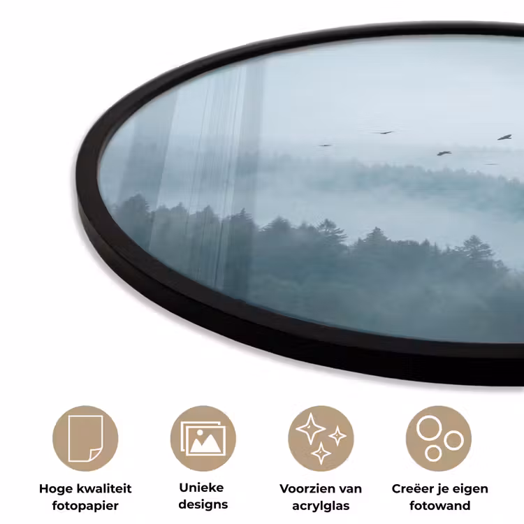 Bos - Mist - Vogels - Natuur - Groen Fotolijst rond zonder passe partout klein -closeup_NL