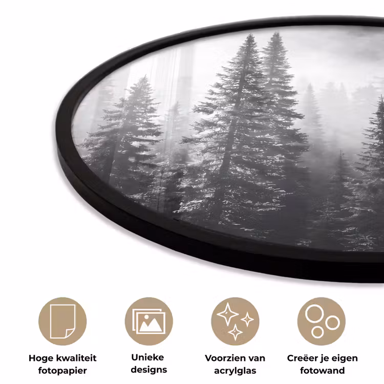Bos - Mist - Winter - Monochroom - Natuur Fotolijst rond zonder passe partout klein -closeup_NL