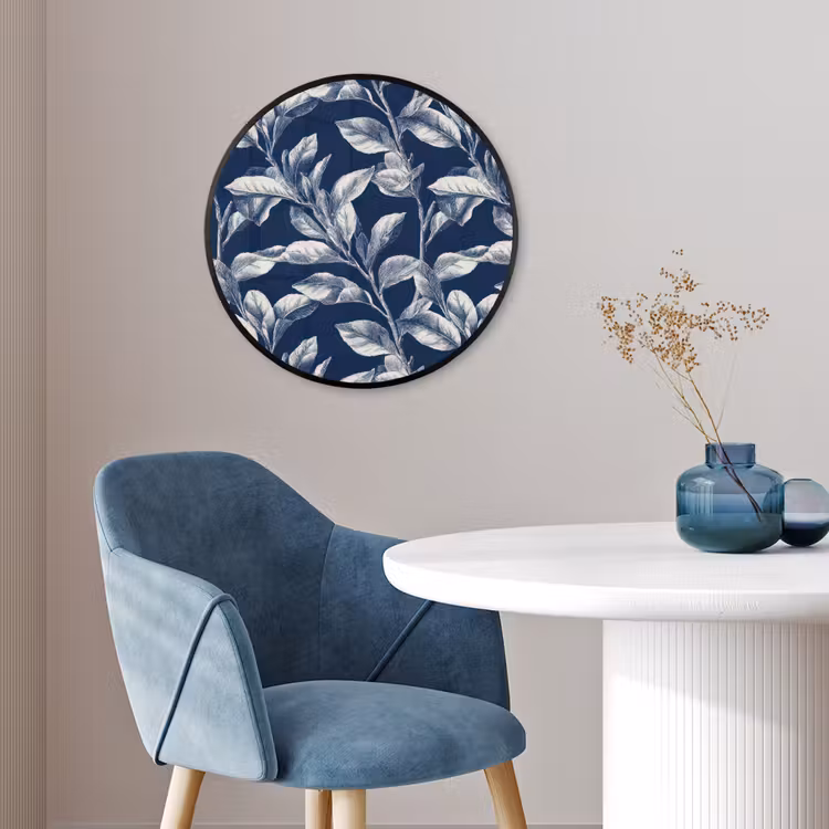 Botanisch - Patroon - Blauw Fotolijst rond zonder passe partout klein 856 -sfeer2