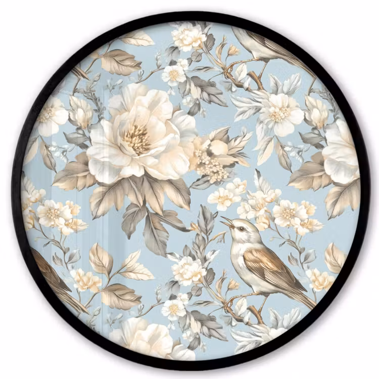 Botanisch - Zangvogel - Blauw Fotolijst rond zonder passe partout klein 856 -3d