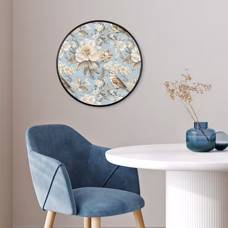 Botanisch - Zangvogel - Blauw Fotolijst rond zonder passe partout klein 856 -sfeer2