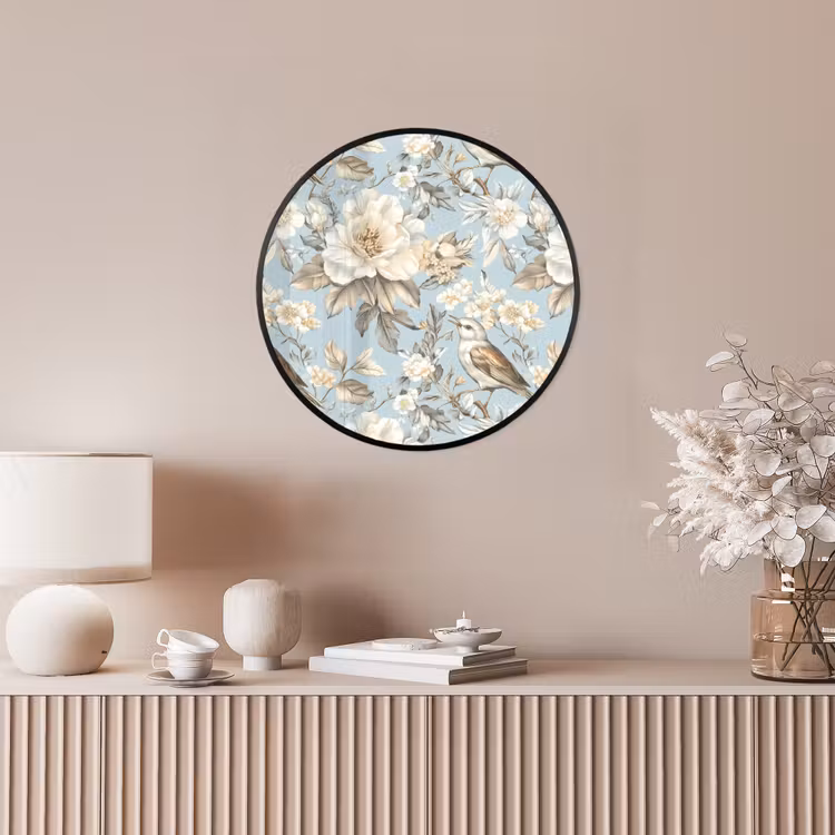 Botanisch - Zangvogel - Blauw Fotolijst rond zonder passe partout klein 856 -sfeer3