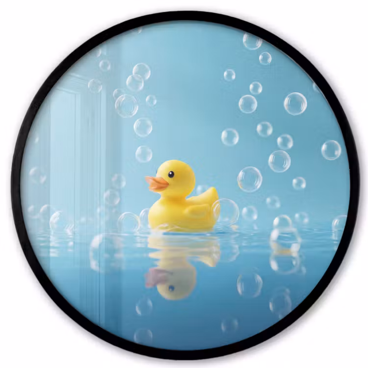Bubbels - Badeend - Geel Fotolijst rond zonder passe partout klein -3d