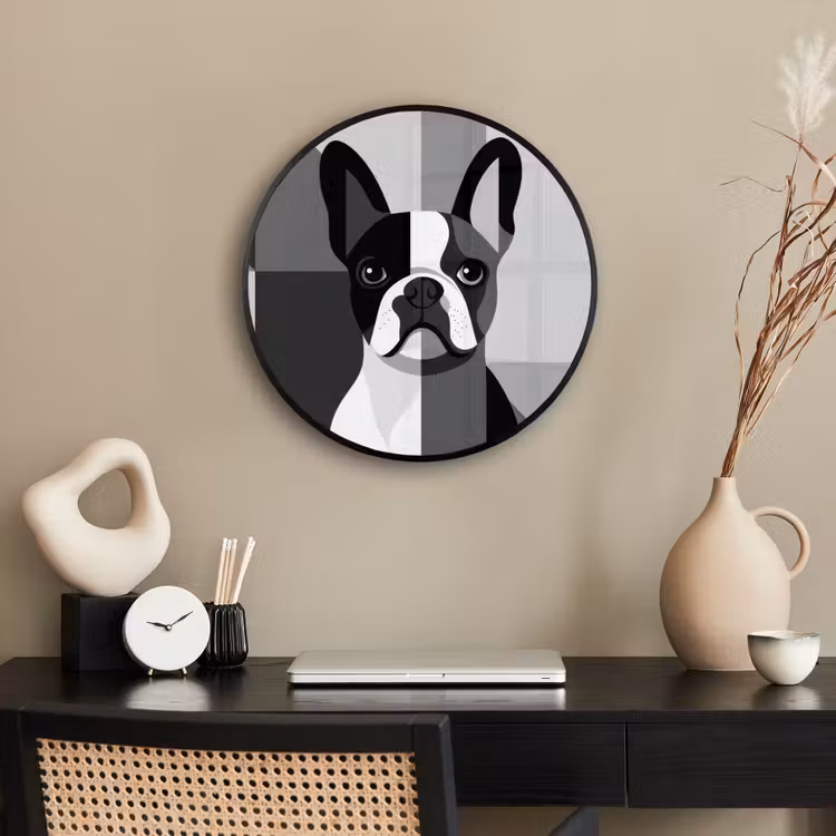Buldog - Zwart - Abstract - Vlakken Fotolijst rond zonder passe partout klein -sfeer1