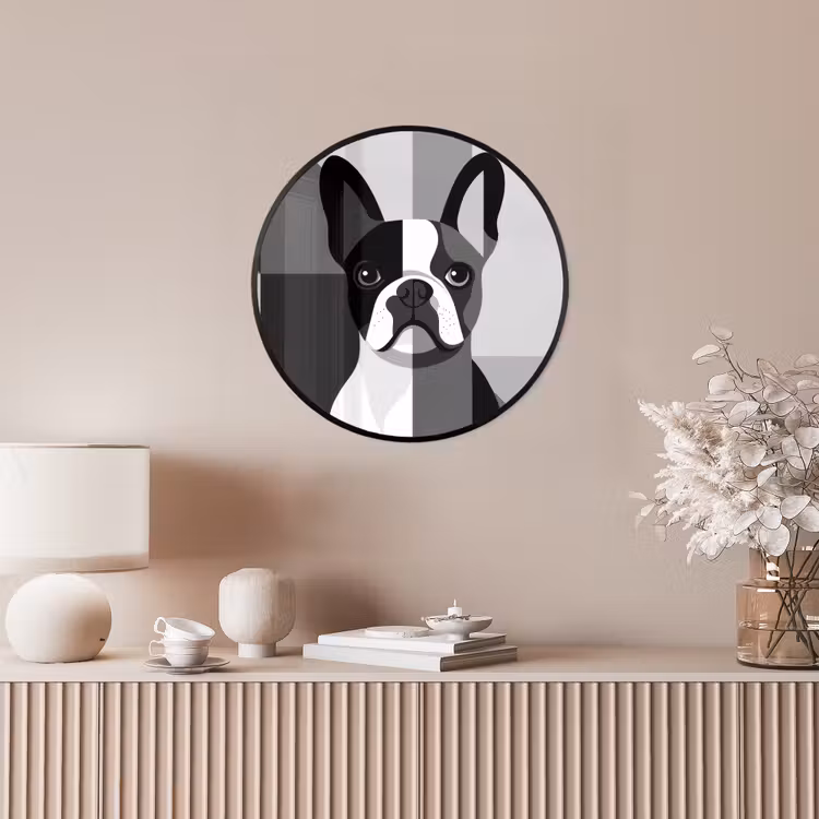 Buldog - Zwart - Abstract - Vlakken Fotolijst rond zonder passe partout klein -sfeer3