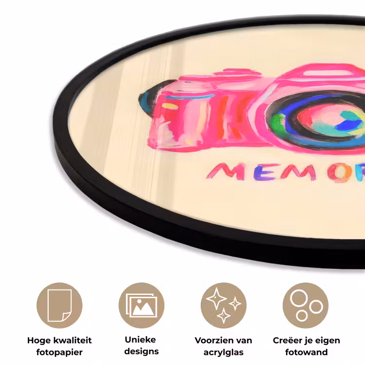 Camera - Memories - Roze - Geschilderd Fotolijst rond zonder passe partout klein -closeup_NL