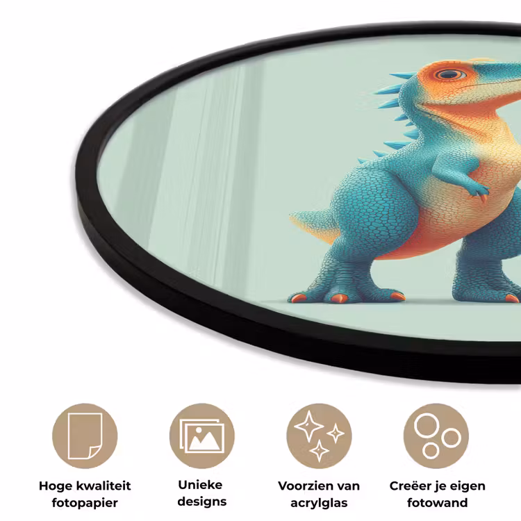Cartoon - Dino - Oranje - Stekels Fotolijst rond zonder passe partout klein -closeup_NL