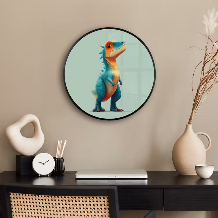 Cartoon - Dino - Oranje - Stekels Fotolijst rond zonder passe partout klein -sfeer1