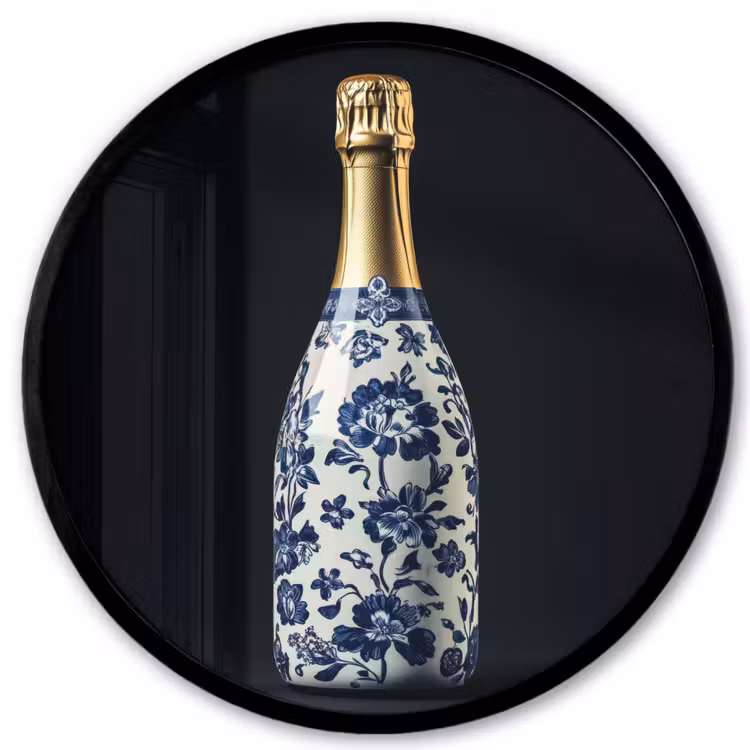 Champagne - Bloemen - Goud - Chique Fotolijst rond zonder passe partout klein -3d