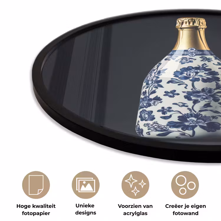Champagne - Bloemen - Goud - Chique Fotolijst rond zonder passe partout klein -closeup_NL