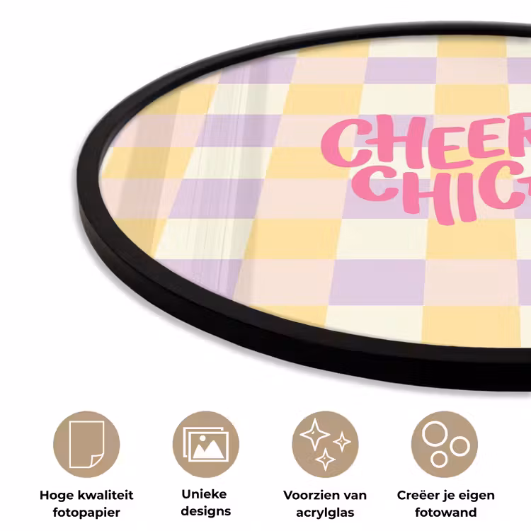 Cheers Chica - Ruitjes - Lila - Geel Fotolijst rond zonder passe partout klein -closeup_NL