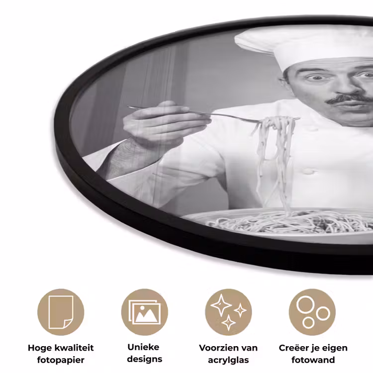 Chef - Spaghetti - Pasta Fotolijst rond zonder passe partout klein -closeup_NL