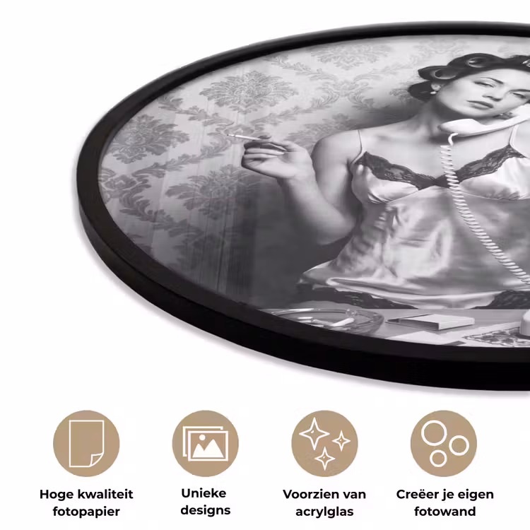 Chic - Vrouw - Zwart - Wit Fotolijst rond zonder passe partout klein -closeup_NL