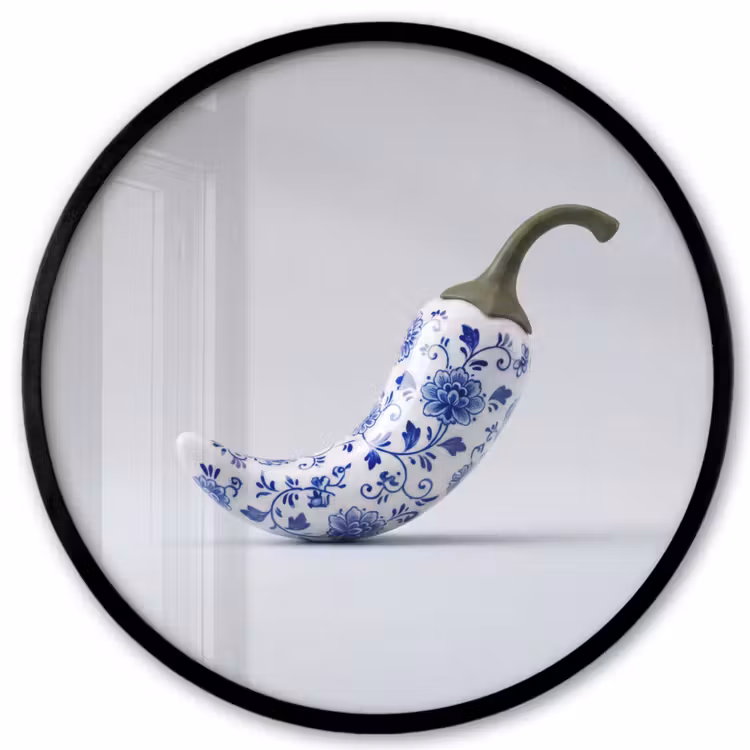 Chilipeper - Keramiek - Blauw Fotolijst rond zonder passe partout klein -3d