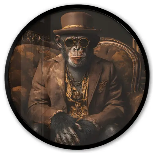 Chimpansee - Stoel - Pak - Bruin Fotolijst rond zonder passe partout klein -3d
