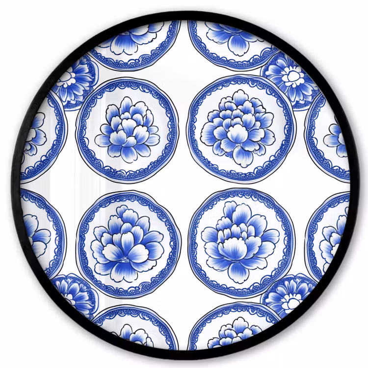 Cirkels - Bloemen - Blauw Fotolijst rond zonder passe partout klein 856 -3d