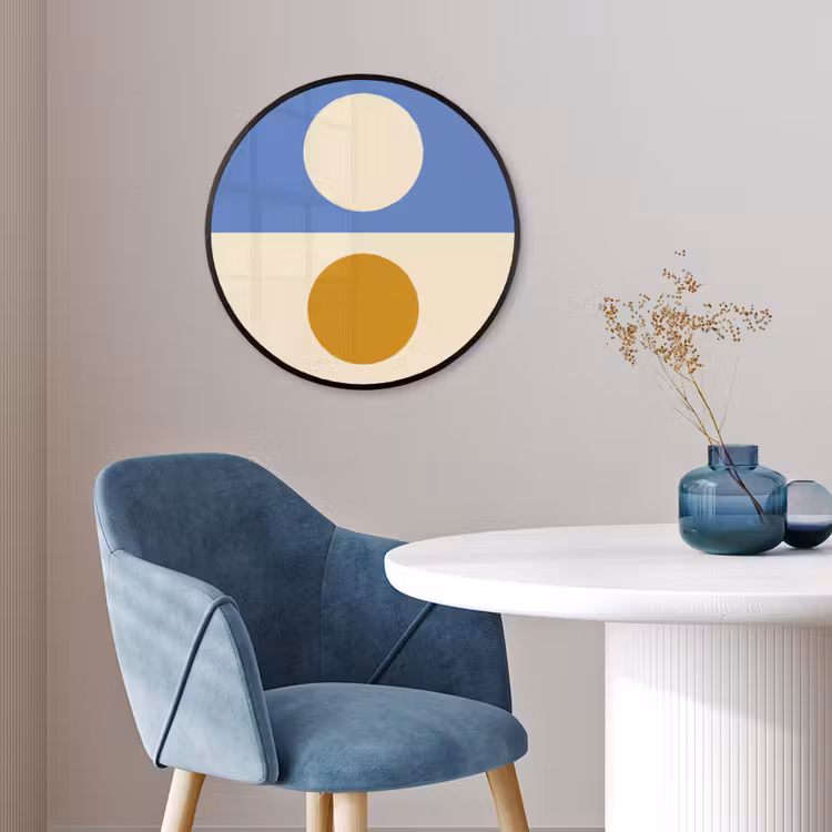 Cirkels - Symmetrisch - Wit - Blauw- Geel Fotolijst rond zonder passe partout klein -sfeer2