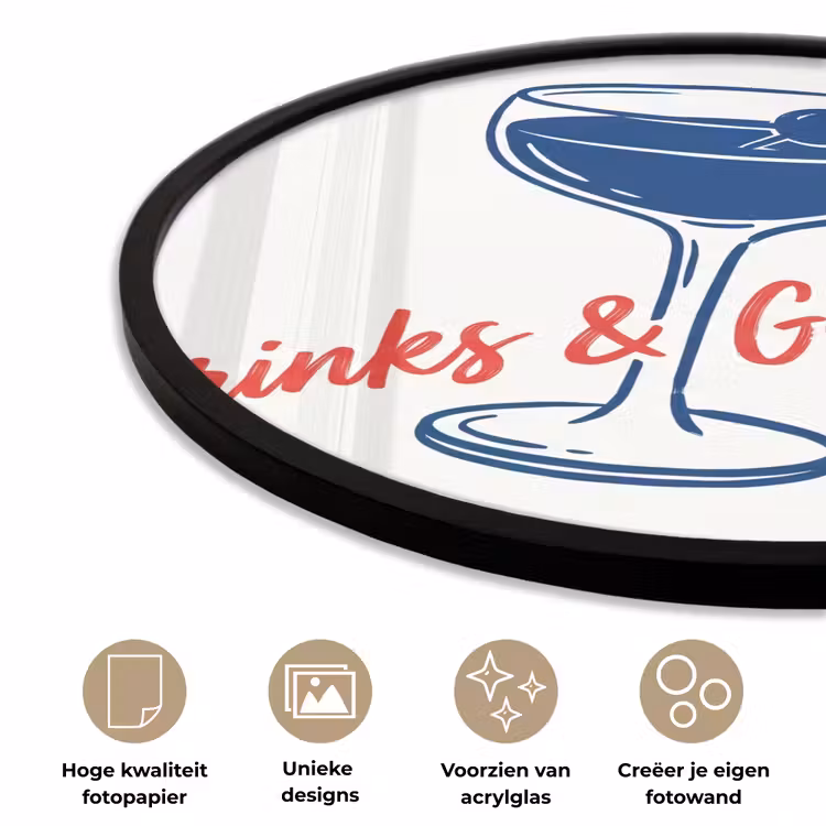 Cocktail - Glas - Illustratie - Blauw - Wit Fotolijst rond zonder passe partout klein -closeup_NL