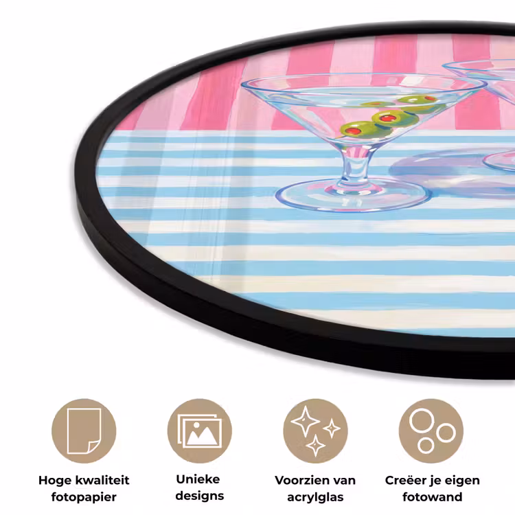 Cocktail - Olijven - Kunst - Modern - Roze Fotolijst rond zonder passe partout klein -closeup_NL