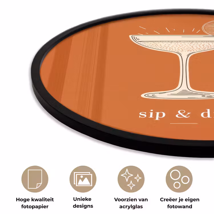 Cocktail - Oranje - Zomer - Quote Fotolijst rond zonder passe partout klein -closeup_NL