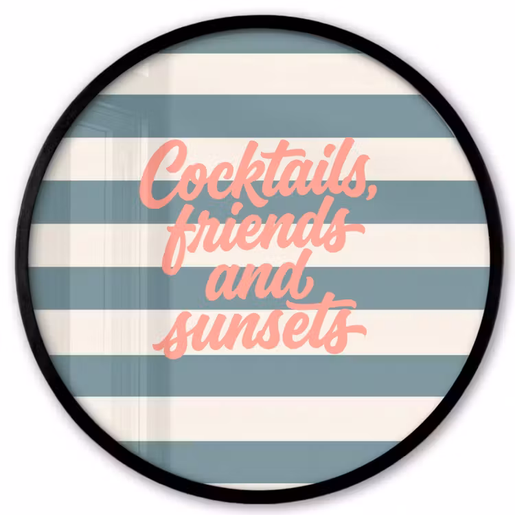 Cocktails - Strepen - Blauw - Koraal Fotolijst rond zonder passe partout klein -3d