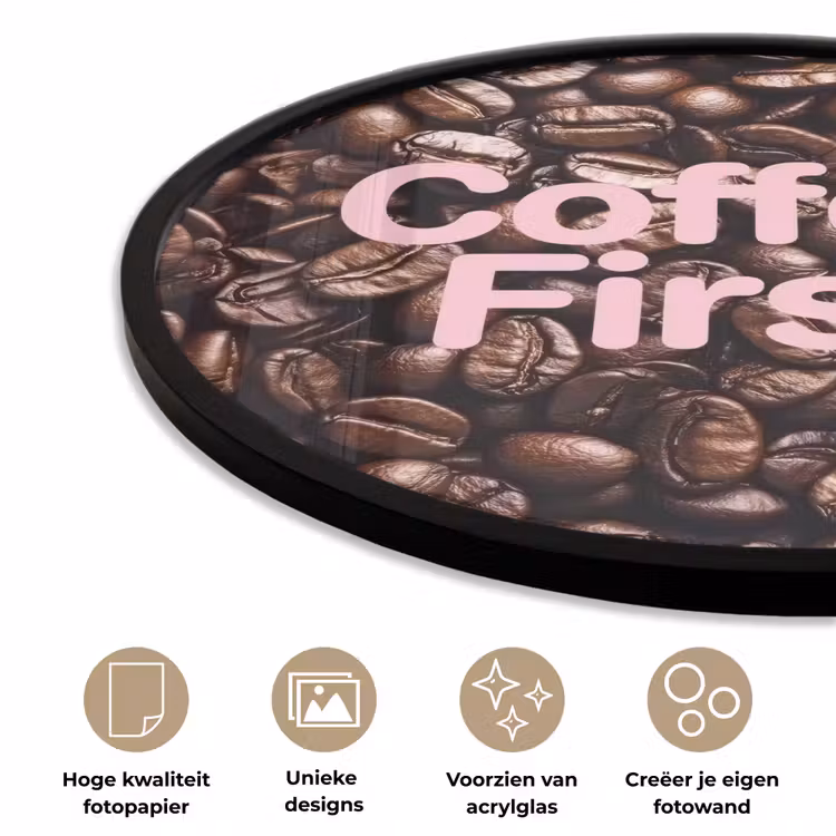Coffee First - Koffiebonen - Roze Fotolijst rond zonder passe partout klein -closeup_NL