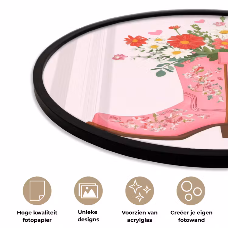 Cowboylaarzen - Roze - Boeket - Bloemen Fotolijst rond zonder passe partout klein -closeup_NL