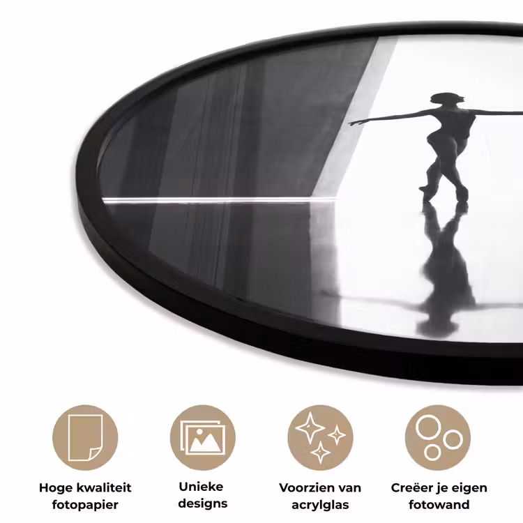 Danser - Silhouette - Kunst - Modern - Zwart-wit Fotolijst rond zonder passe partout klein -closeup_NL