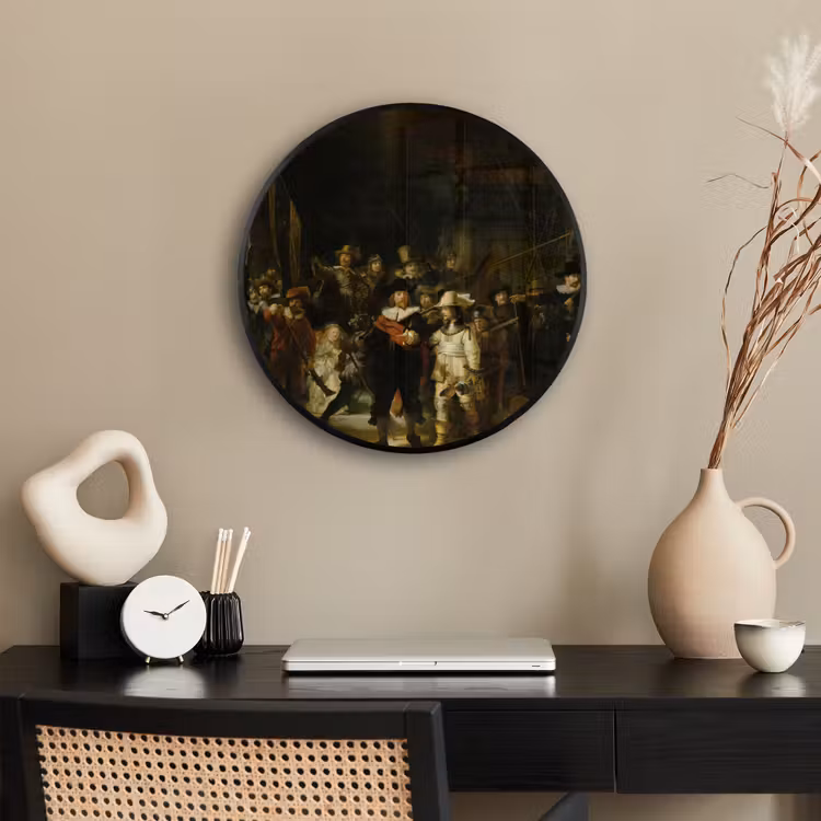 De Nachtwacht - Kunst - Oude meesters - Rembrandt Fotolijst rond zonder passe partout klein -sfeer1