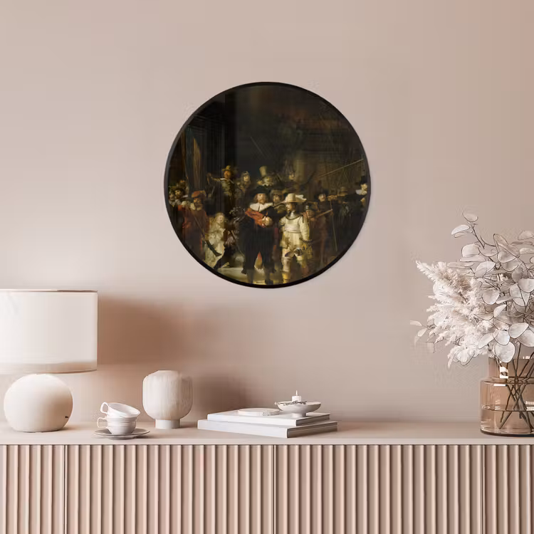 De Nachtwacht - Kunst - Oude meesters - Rembrandt Fotolijst rond zonder passe partout klein -sfeer3