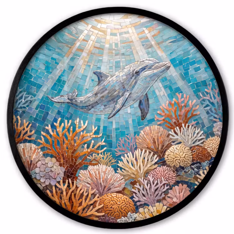 Dieren - Mozaïek - Oceaan - Koraal - Blauw Fotolijst rond zonder passe partout klein -3d
