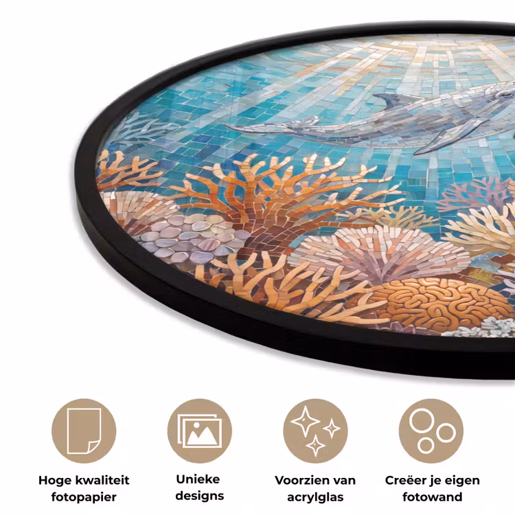 Dieren - Mozaïek - Oceaan - Koraal - Blauw Fotolijst rond zonder passe partout klein -closeup_NL