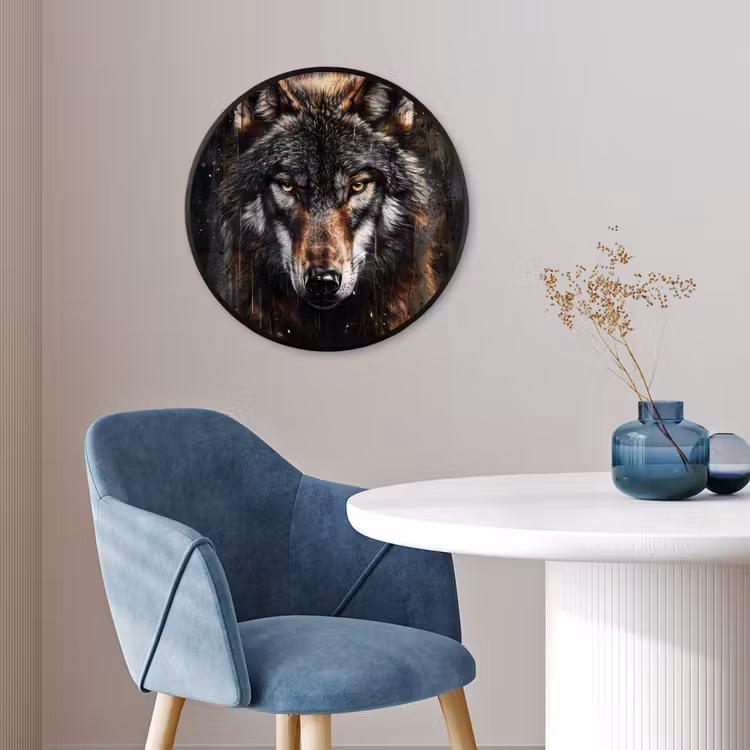 Dieren - Wolf - Portret - Zwart - Bruin Fotolijst rond zonder passe partout klein -sfeer2