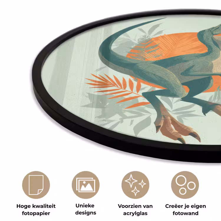 Dino - Bladeren - Grafisch - Groen Fotolijst rond zonder passe partout klein -closeup_NL